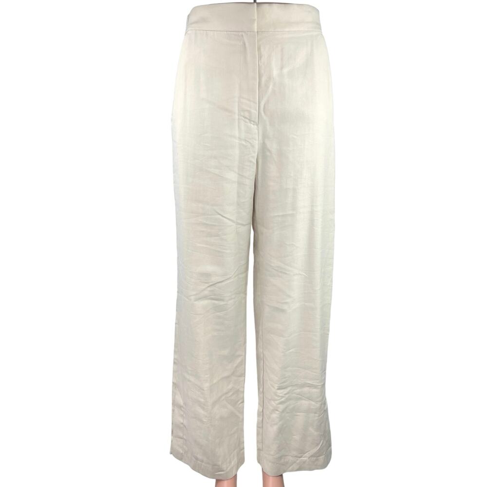 H&M Women's Linen White Business Wide Straight Leg Dress Trousers Pants Size 4